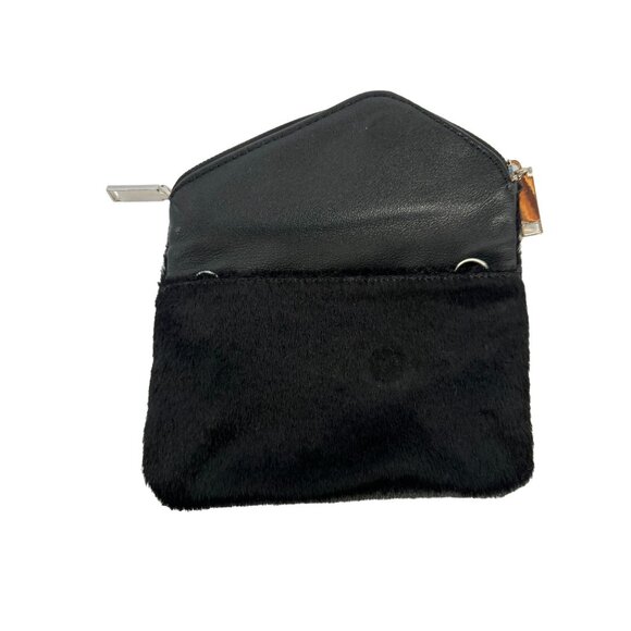 Faux Fur Zip Clutch Bag By Free People Black 8" x 5.5" - Picture 15 of 16